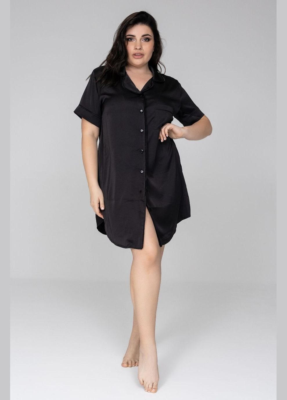 Черный демисезонный ночная сорочка-рубашка с коротким рукавом н1485 чорный MiaNaGreen
