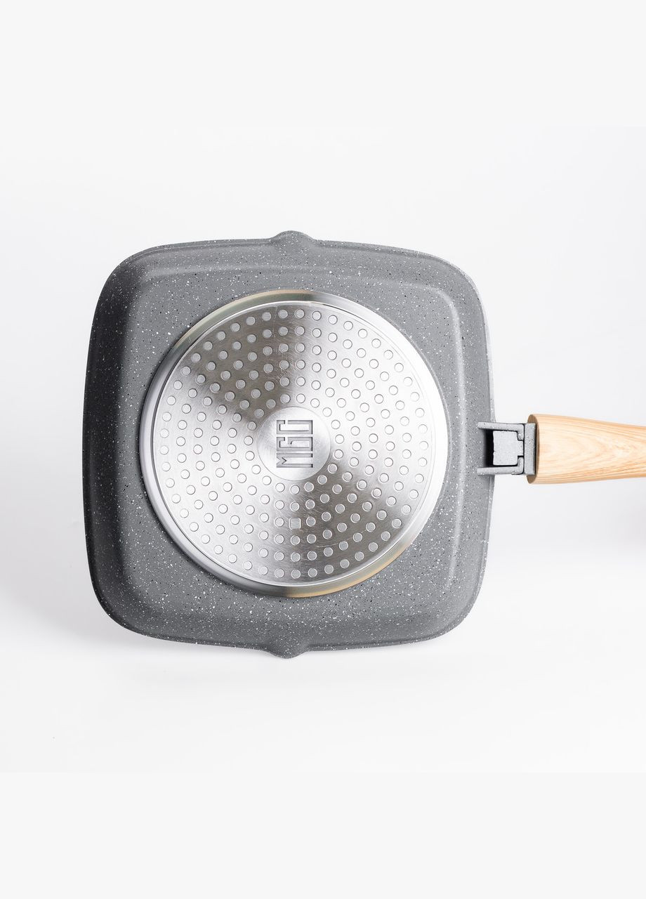 Алюмінієва сковорода-гриль 24 см зі скляною кришкою Квадрат сірий HP-4-461G MGC (306849198)