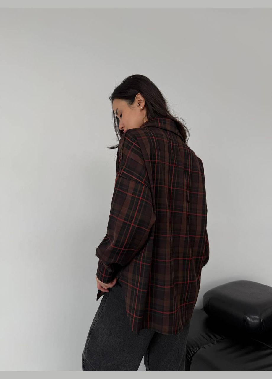 Коричневая повседневный рубашка в клетку Гермес с длинным рукавом