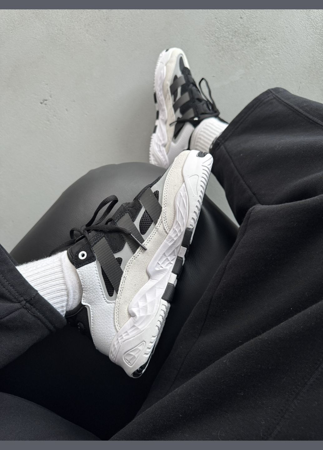 Кроссовки женские и мужские Adidas Niteball black white | Адидас Найтбол черные белые No Brand чёрно-белые демисезоны (316091134)