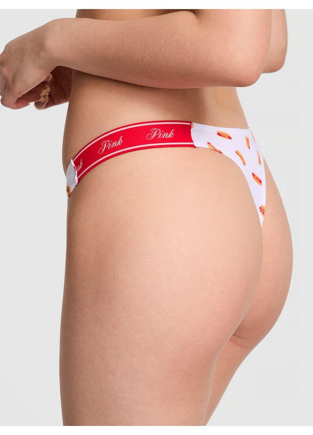 Трусики-стрінги жіночі бавовняні PINK Logo Cotton High-Leg Thong Panty білі Victoria's Secret (347640558)