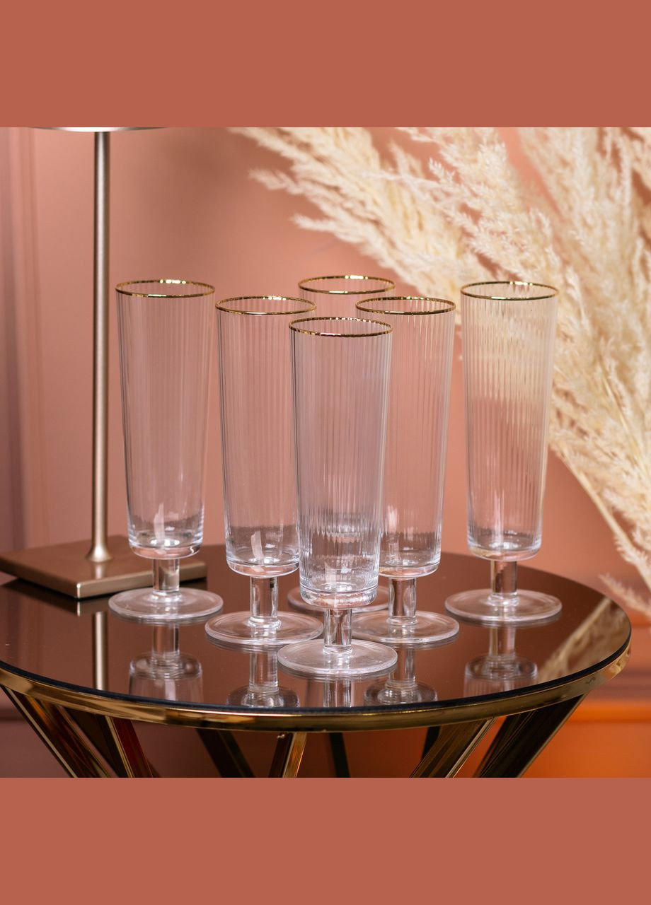 Бокалы для шампанского с золотой каймой 6 штук по 300 мл TS Kitchen HP82 (317511710)