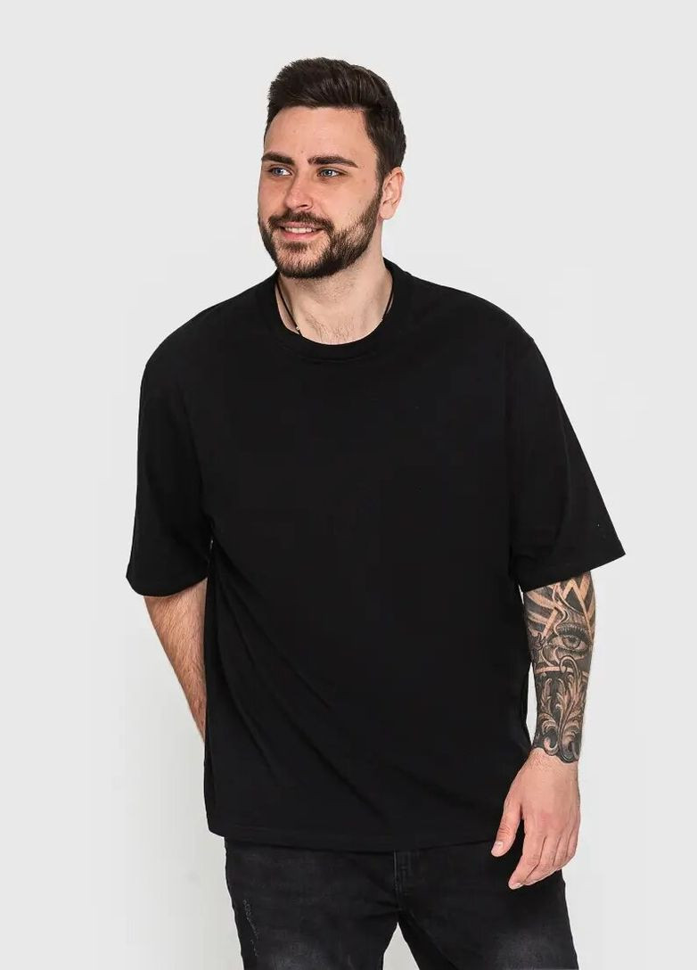 Черная мужская футболка оверсайз с коротким рукавом Роза