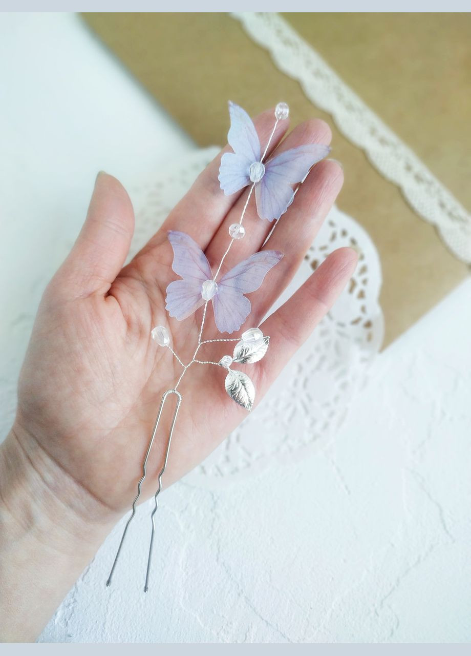 Шпилька в зачіску з шифоновими блакитними метеликами для дівчинки No Brand (342389855)