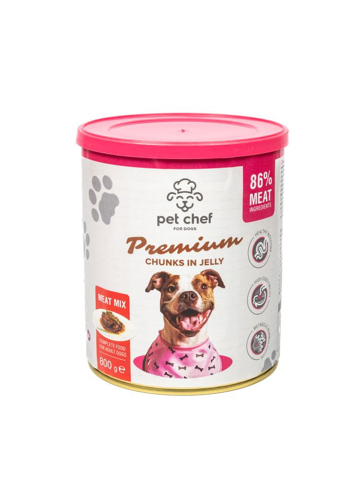 Вологий корм для собак шматочки в желе М ясний мікс 800 г Pet Chef (355253045)