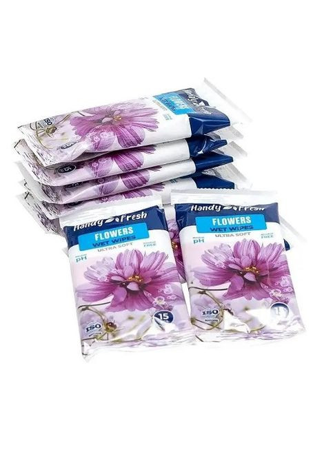 Серветки вологі з ароматом квітів 15 шт. Handy Fresh (292632860)
