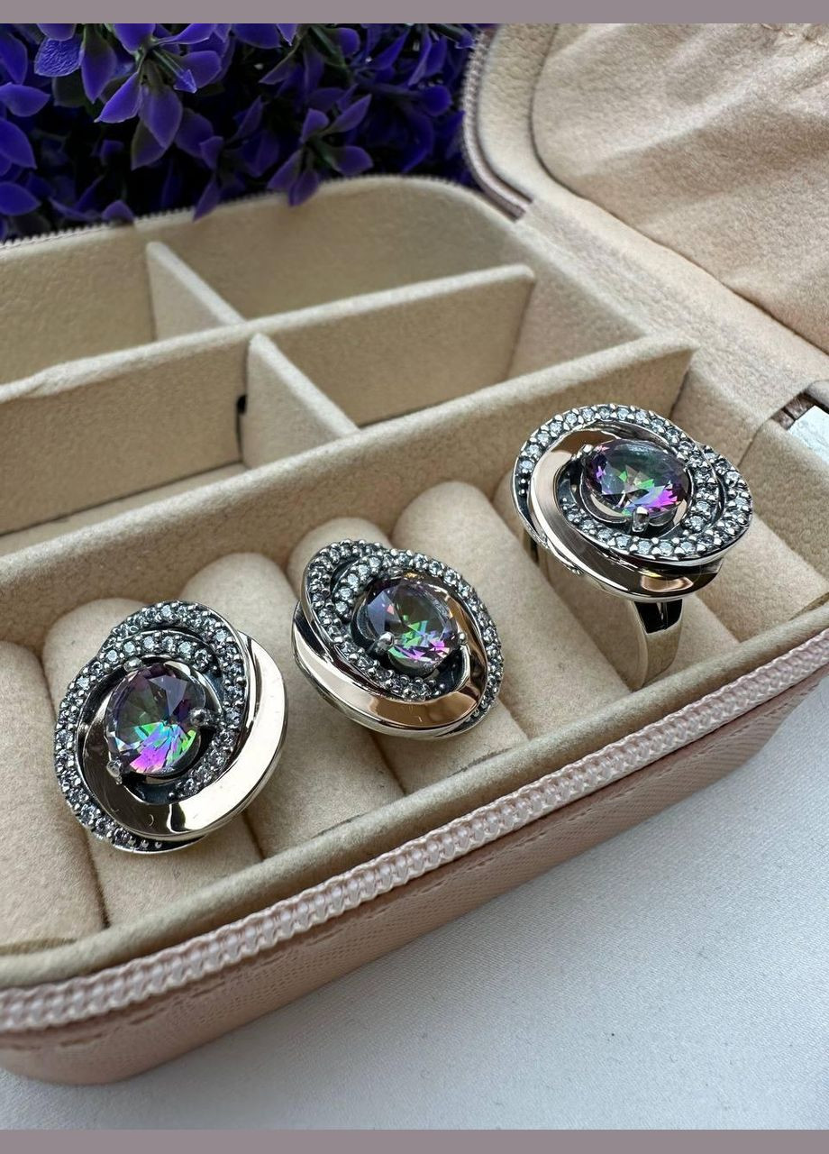 Комплект прикрас срібло 925 проба з золотими пластинами 375 проби Дейзі каблучка + сережки No Brand (328263887)