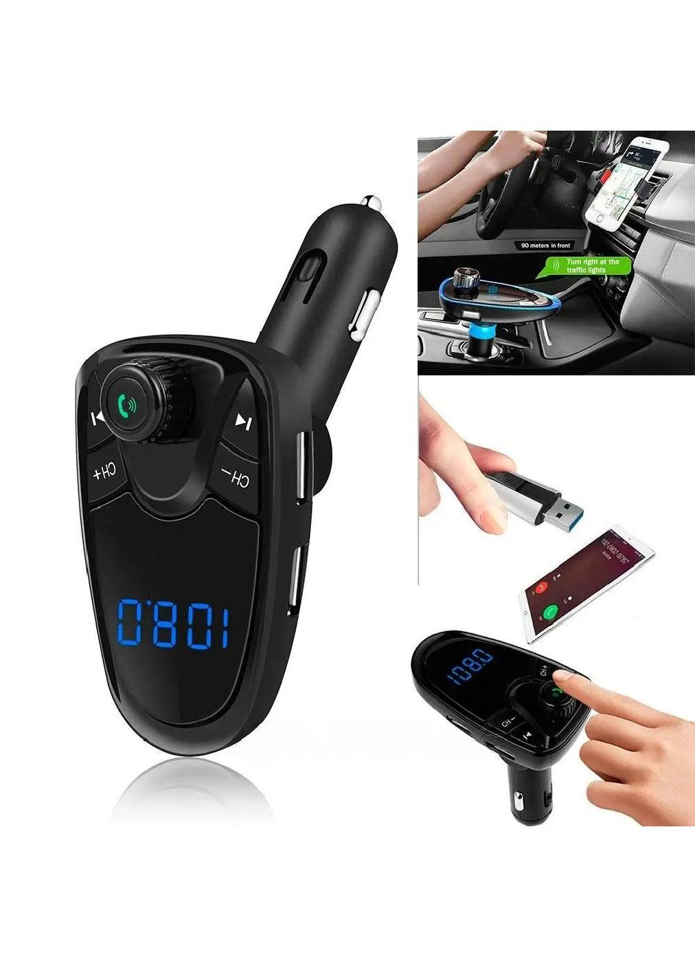 Автомобільний FM-трансмітер модулятор з Bluetooth MP3 плеєром дисплеєм в машину автомобіль (476771-Prob) Unbranded (290663814)