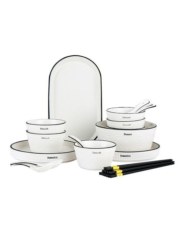 Белый керамический столовый набор из 22 предметов. Yiwu (365728943)