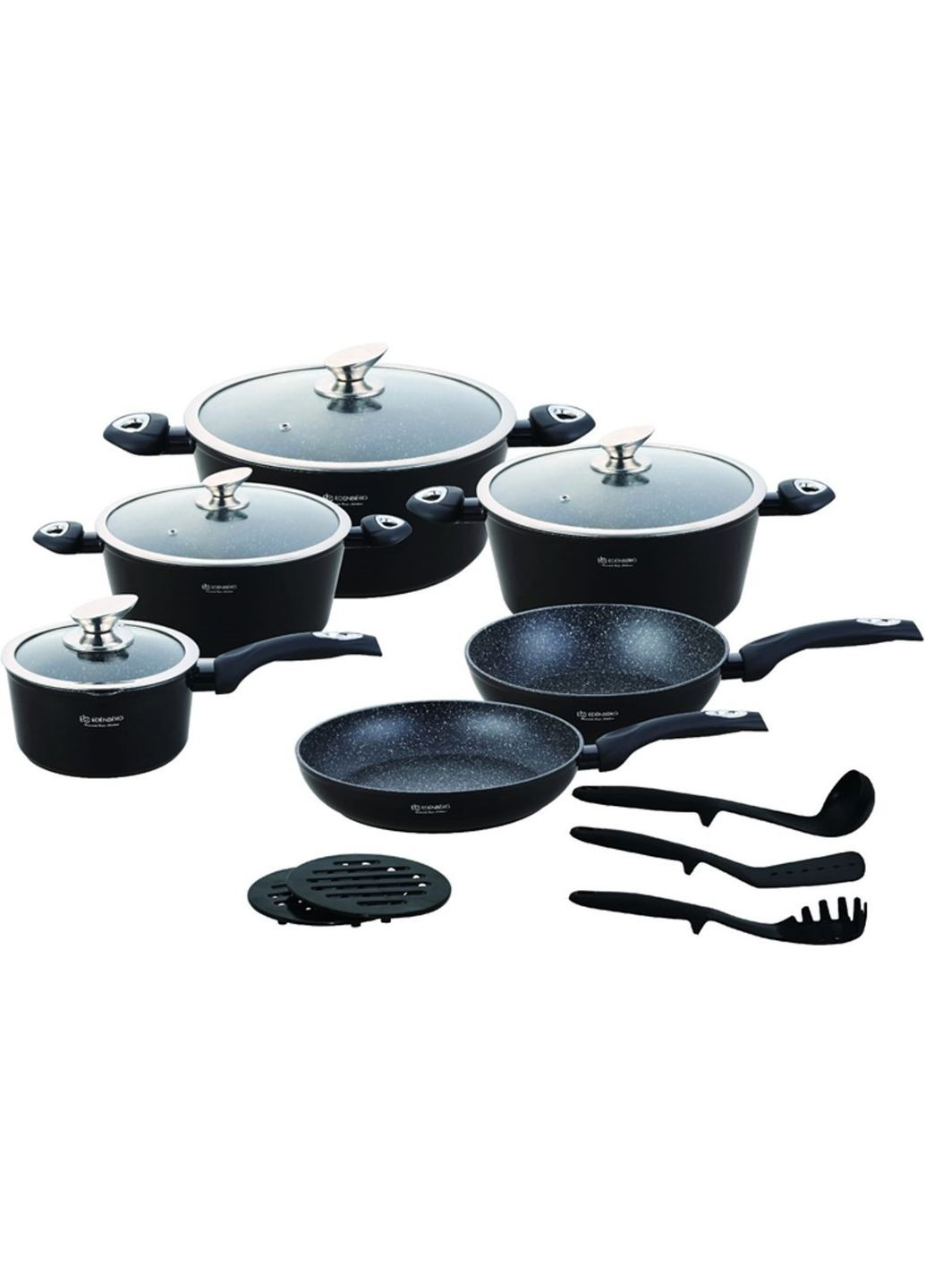 Уникальный набор посуды из нержавеющей стали с мраморным покрытием EB 5611 15 предметов Edenberg (350348985)