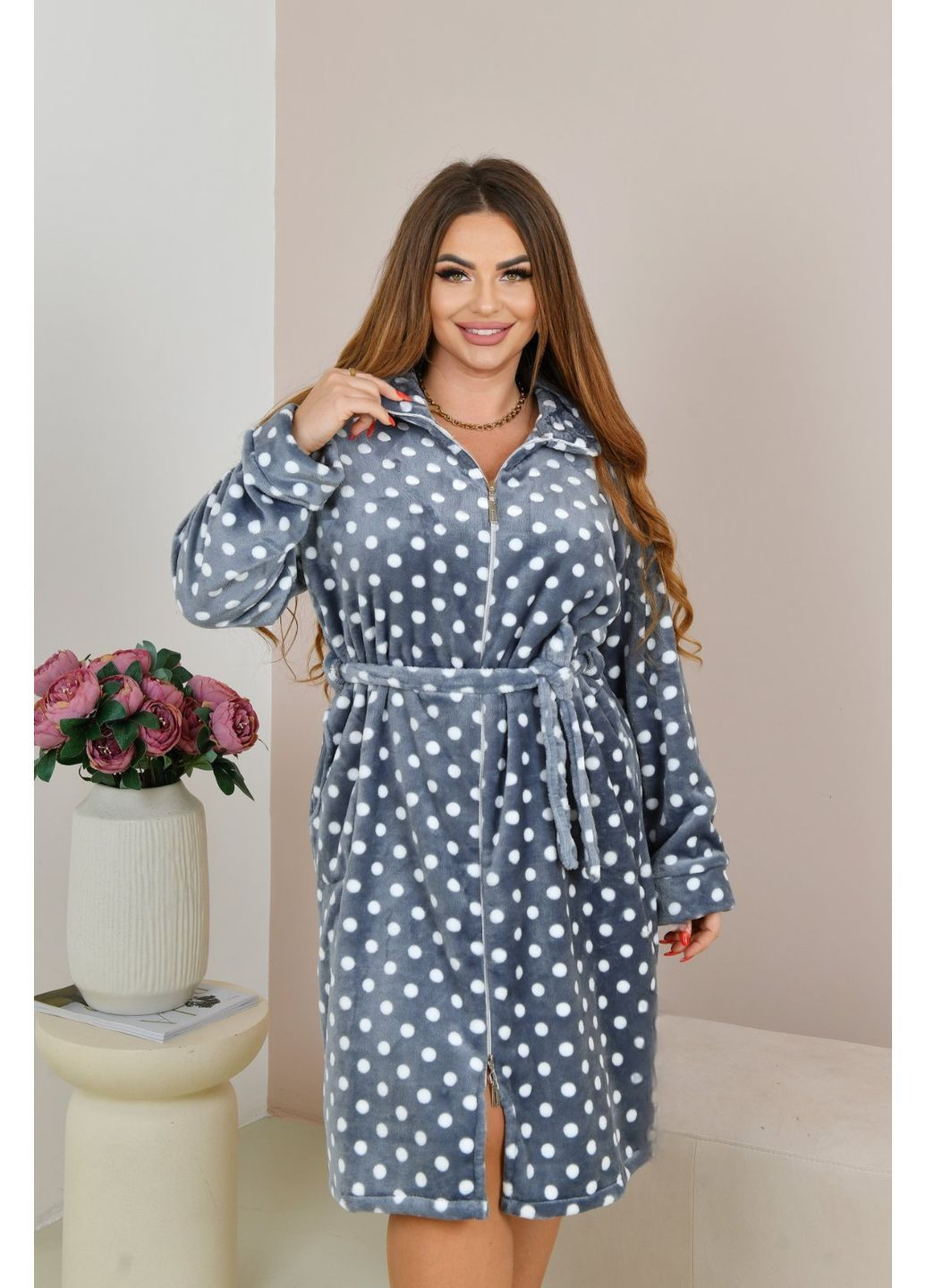 Жіночий махровий халат без капюшона середньої довжини No Brand (370676705)