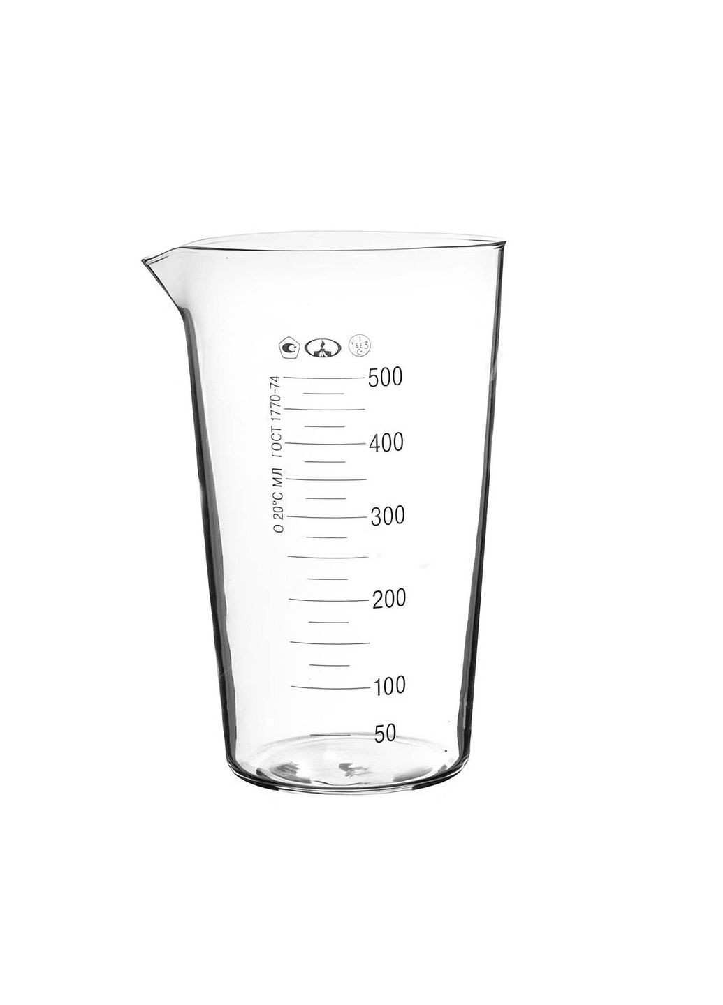 Мензурка (мерный стакан) 500 мл (шкала 25 мл) стеклянный ГОСТ 1770-74 Склоприлад (294944495)