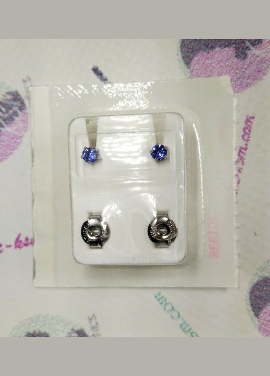 Сережки-гвоздики пусети середні крапан срібло, камінь сапфір, 3 мм R109W STUDEX (325452734)