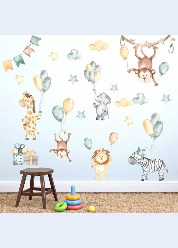 Наклейка на стену Зверята на воздушных шариках (лист 60 х 90 см) Б146-9 No Brand (302243075)