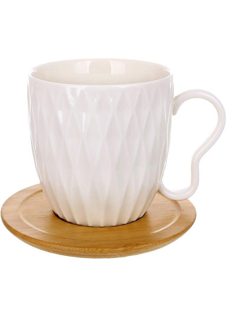 Чайный фарфоровый набор Ceram-Bamboo 4 чашки 300мл с бамбуковыми блюдцами Bona (339776029)
