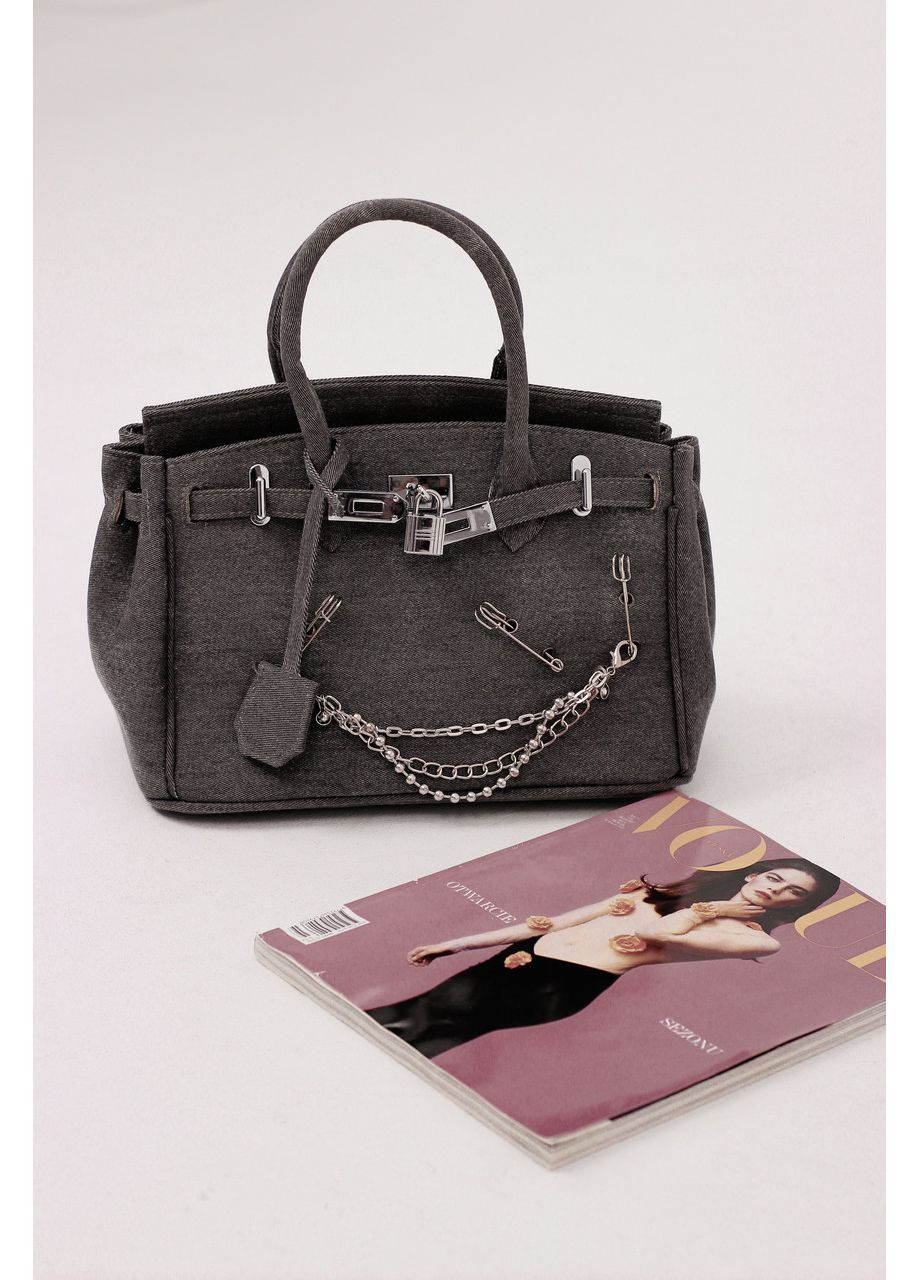 Женская сумочка из денима серого цвета с элементами в стиле «панк»: яркие канцелярские скрепки No Brand (362588207)