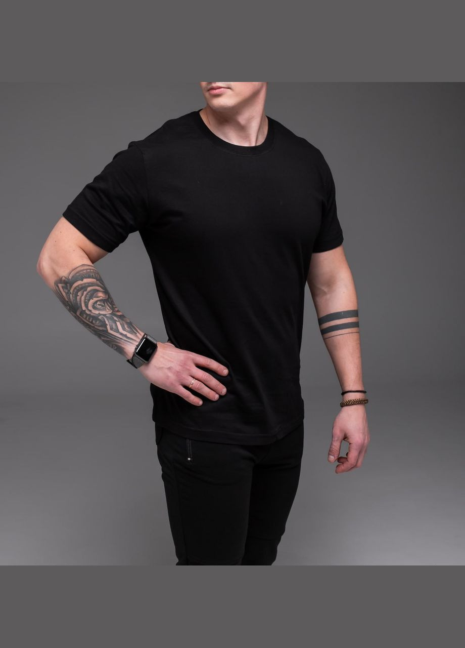 Чорна базова футболка з бавовни з коротким рукавом Vakko