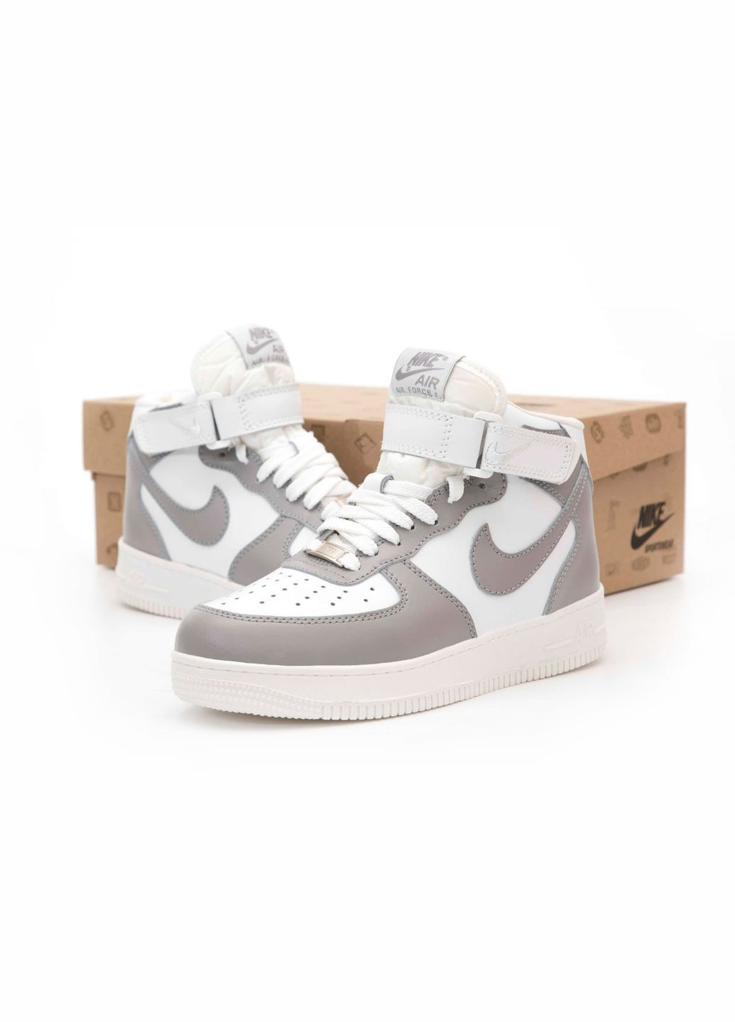 Сірі Зимовий кросівки зимові чоловічі nike air force 1 winter high gray white fur | найк аір форс 1 високі сірі білі з хутром No Brand