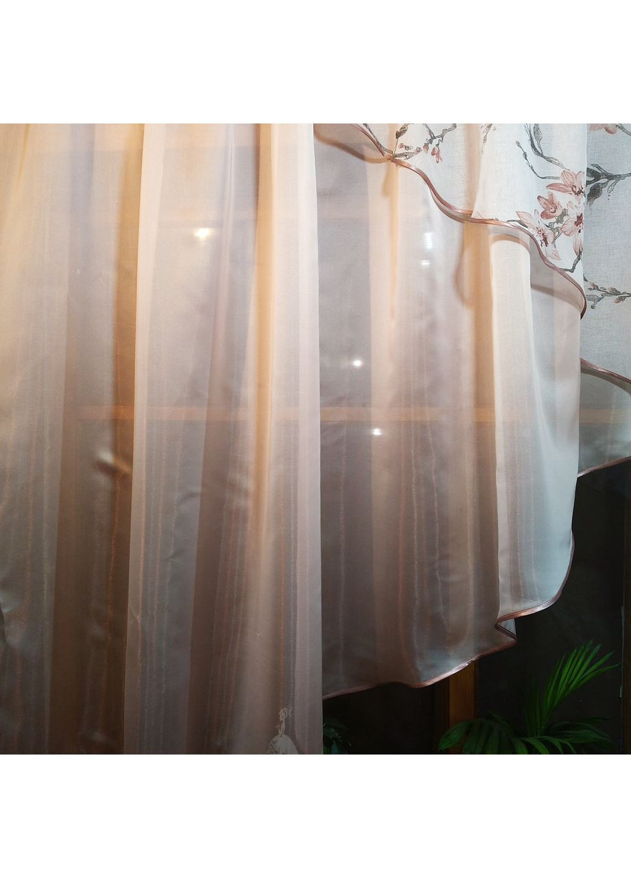 Фіранка коротка готова Стелла фризова теракотова гілочка No Brand (372134066)