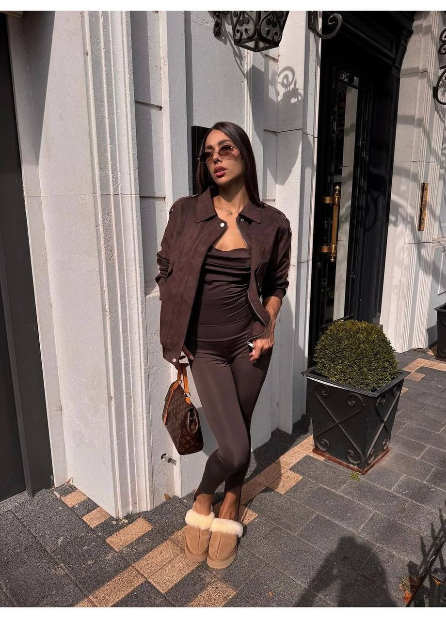 Темно-коричневые демисезонные женские леггинсы со штрипками Asi.Store.ua