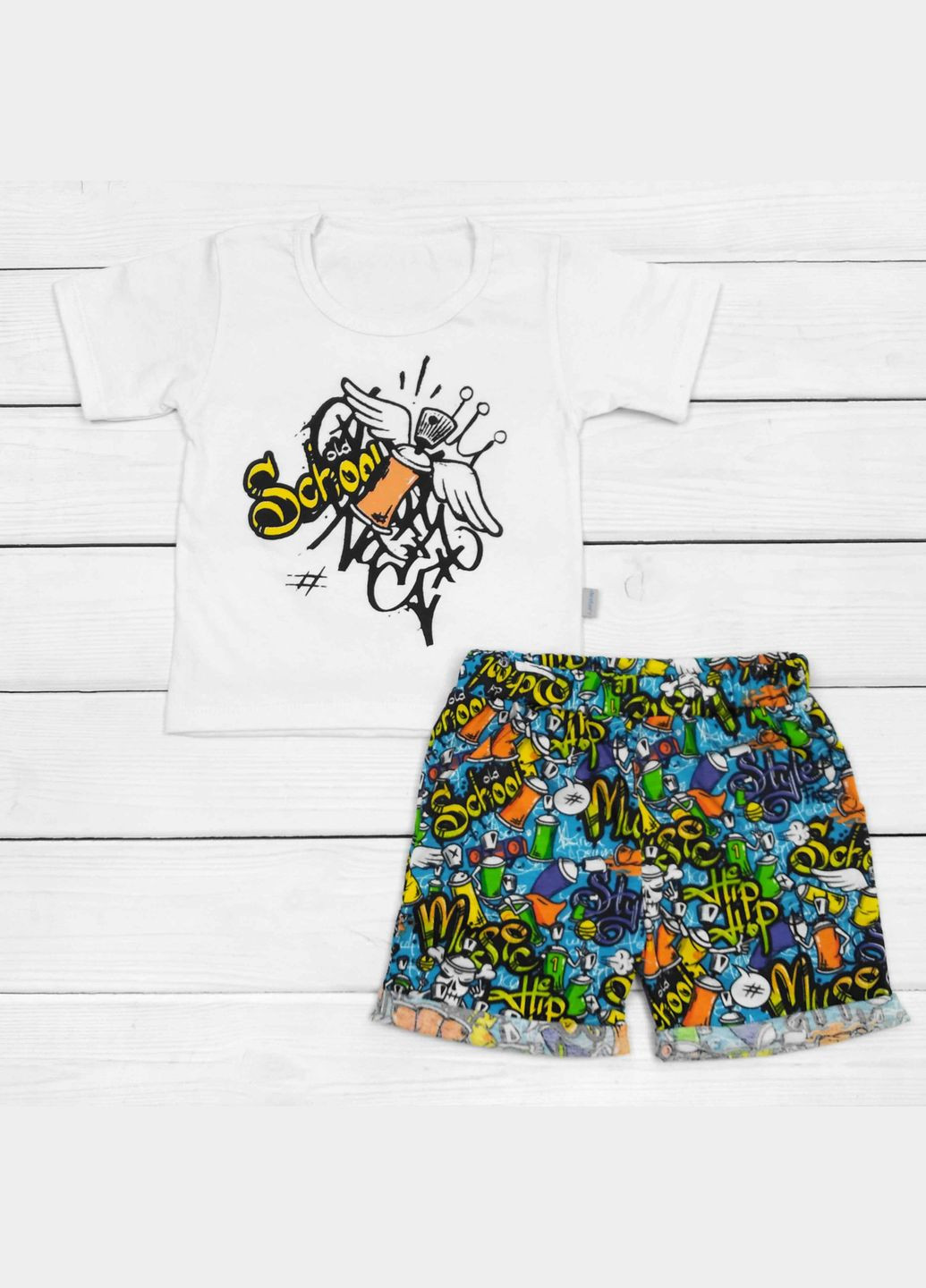 Комбинированный летний футболка и шорты для мальчика dexter`s с принтом old school белый;синий dexter's