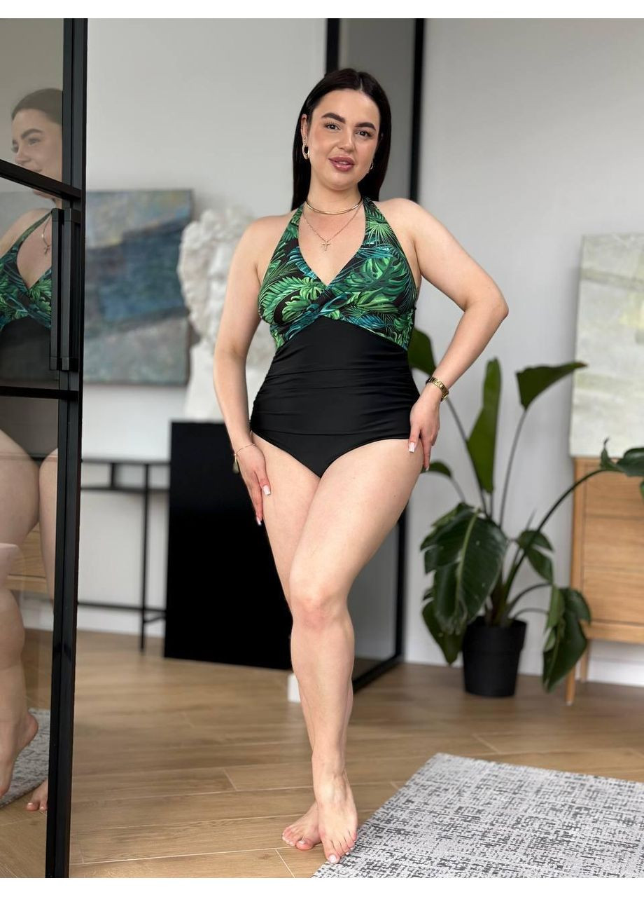 Черный летний женский купальник плюс сайз рыбана / женский купальник больших размеров черный с драпировкой / женский купальник No Brand