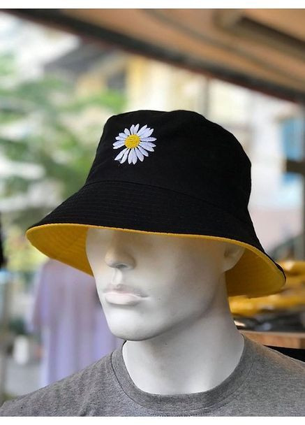 Панама двостороння літня жіноча чорно-помаранчева з принтом ромашка 100% бавовна універсальна 55–59 см стильна No Brand (364859663)