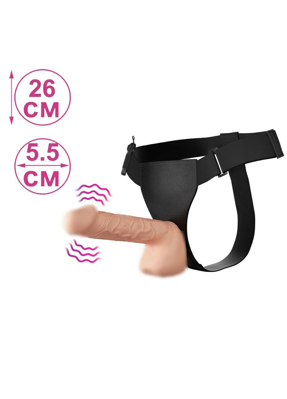 Страпон реалистичный с мошонкой и вибратором фалос 19 см двухслойный материал Strap-On Realistic Dildo LyBaile (317748021)