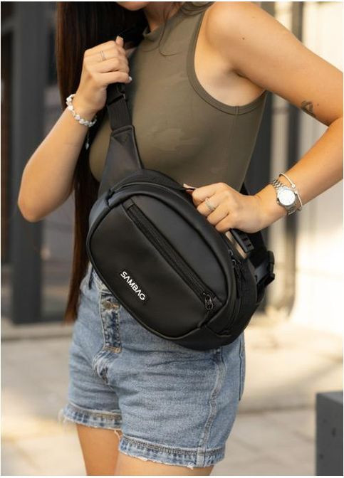 Сумка крос-боді через плече з екошкіри жіноча для документів та для телефону середня Чорний 40358 Sambag (361970286)