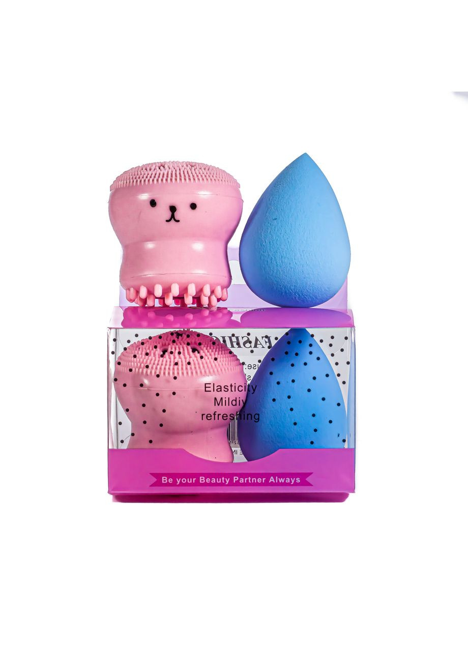 Набір 2 в 1 Puffy спонж для макіяжу та щітка для очищення обличчя Kika (338426851)