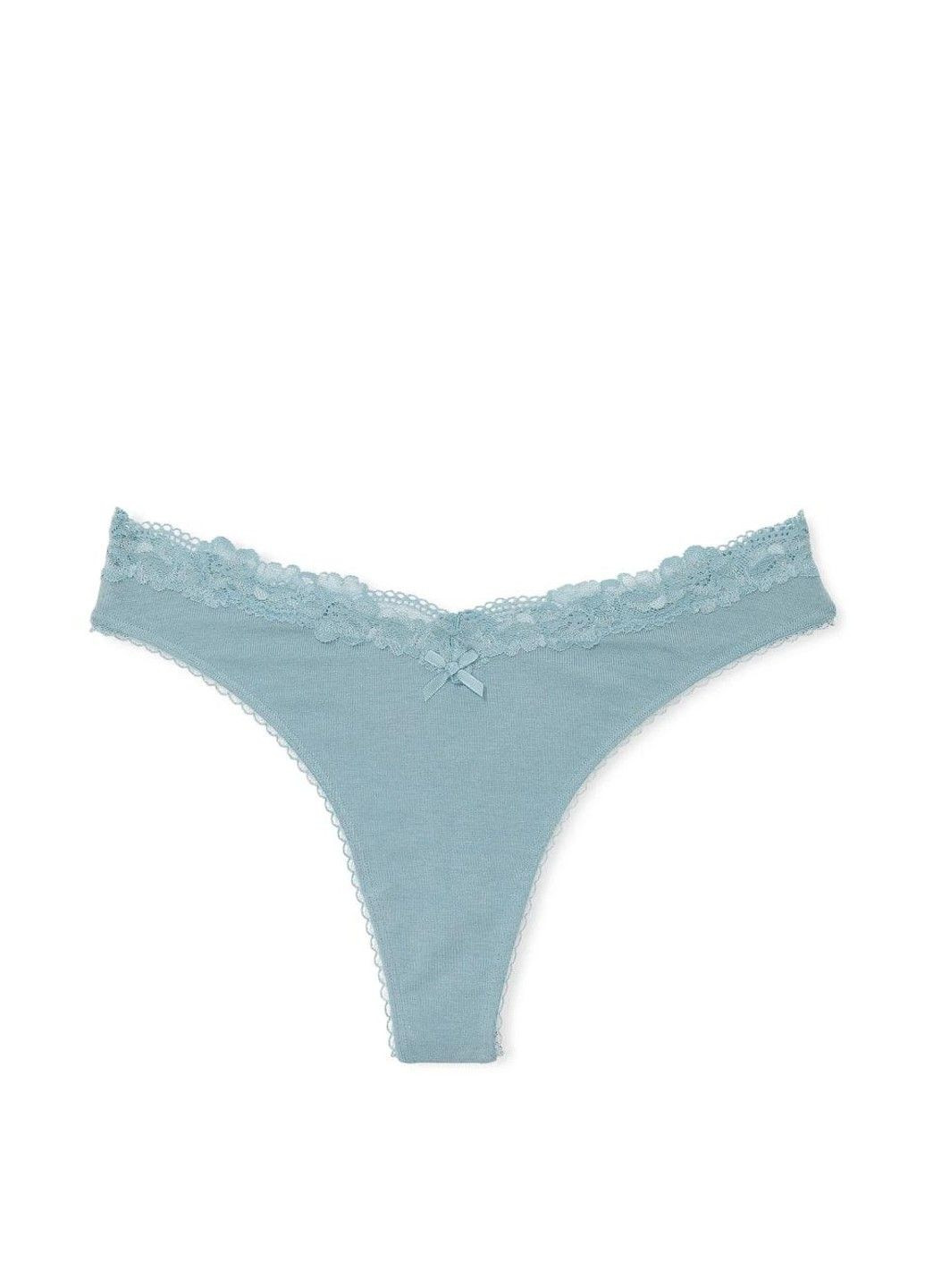 Трусики-стрінги жіночі бавовняні Stretch Cotton High-Leg Scoop Thong Panty блакитні Victoria's Secret (330829522)