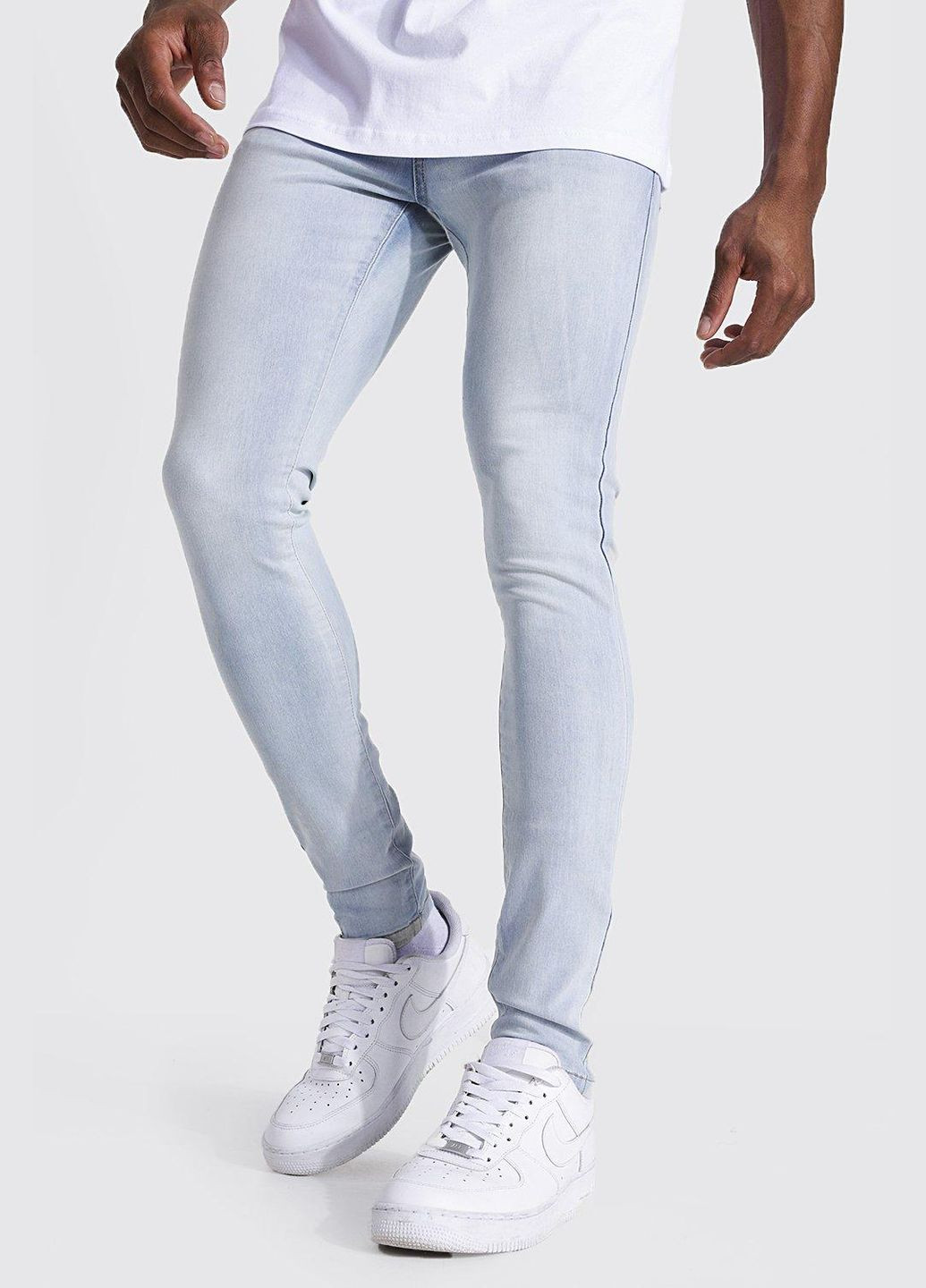 Голубые летние скинни, зауженные джинсы Super Skinny Stretch Jeans MZZ04602 Boohoo