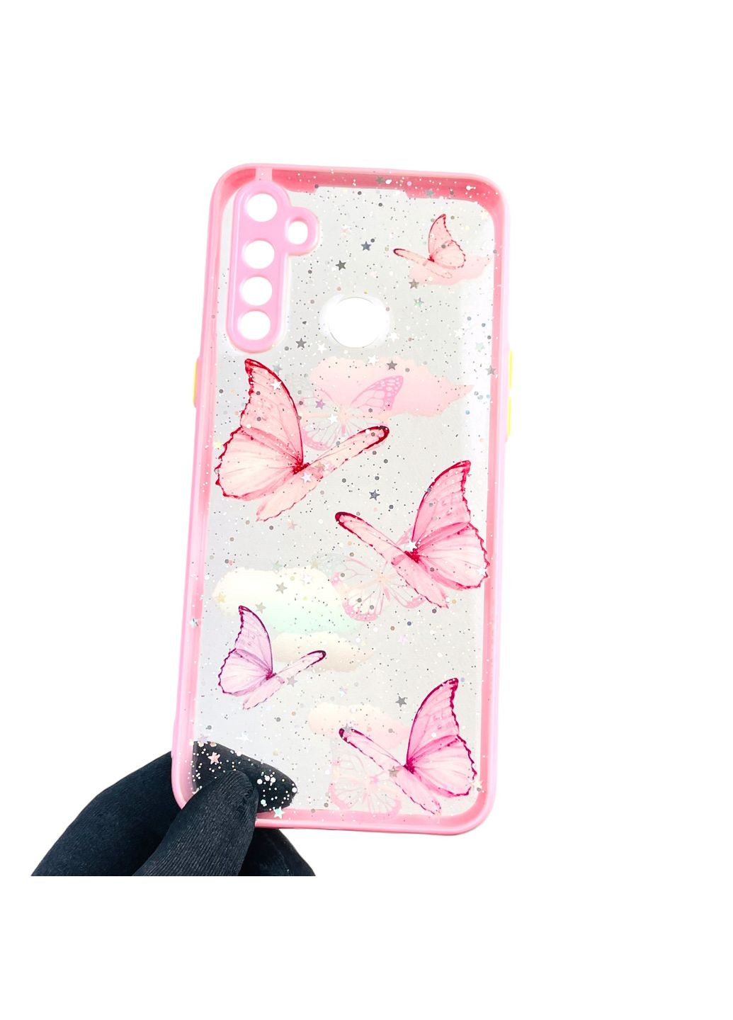 Чехол для C3 с блёстками с бабочками на реалми с3 розовый Realme (366385624)