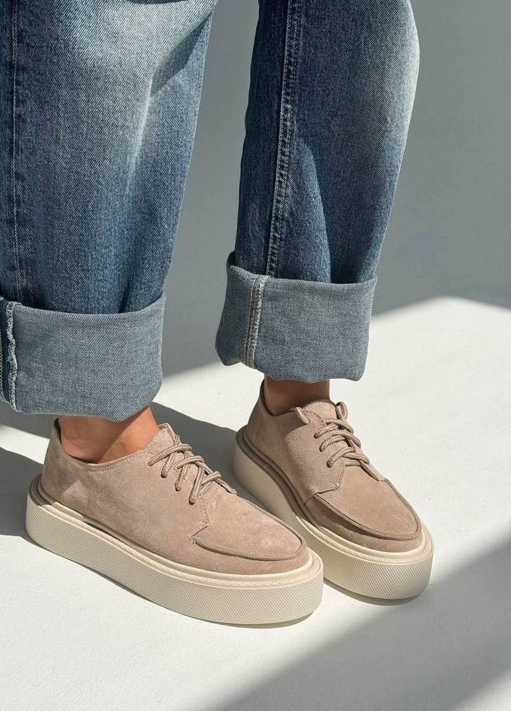 Бежевые кеды замшевые Ailinda на підвищеній підошві