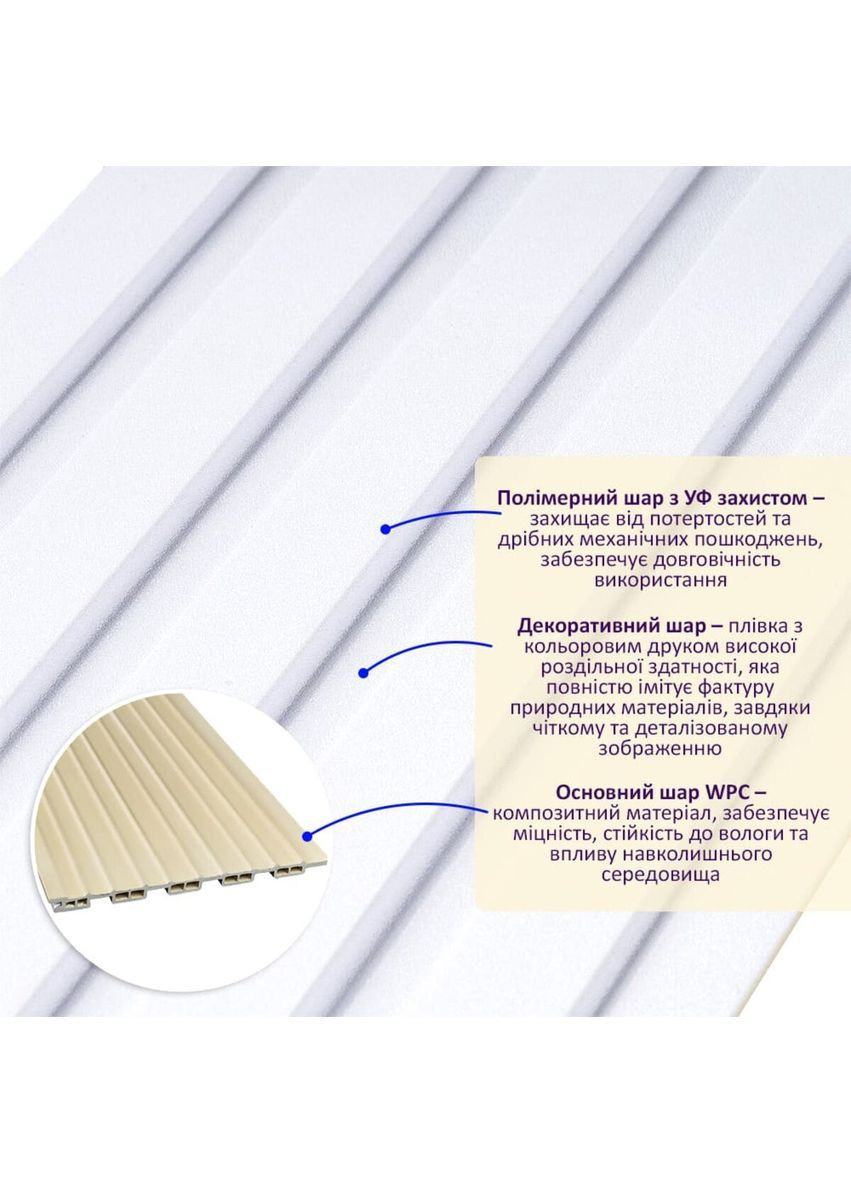 Рейка декоративна WPC стінова 3000х150х9мм Сіра StickerWall-SW-00001870 Sticker Wall (370563868)