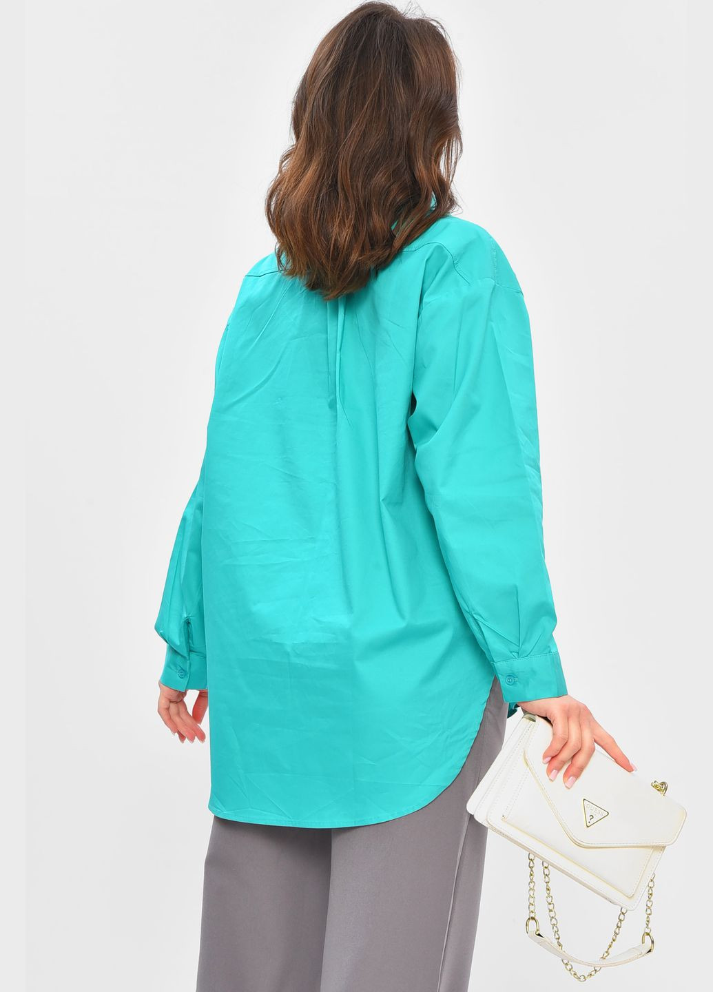 Зелёная рубашка женская полубатальная зеленого цвета с баской Let's Shop