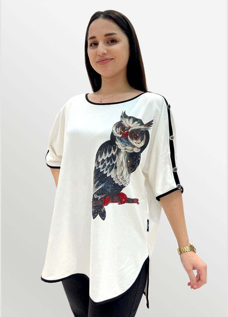 Женская белая туника с совой. Размер 52/54. Fashion (341090017)