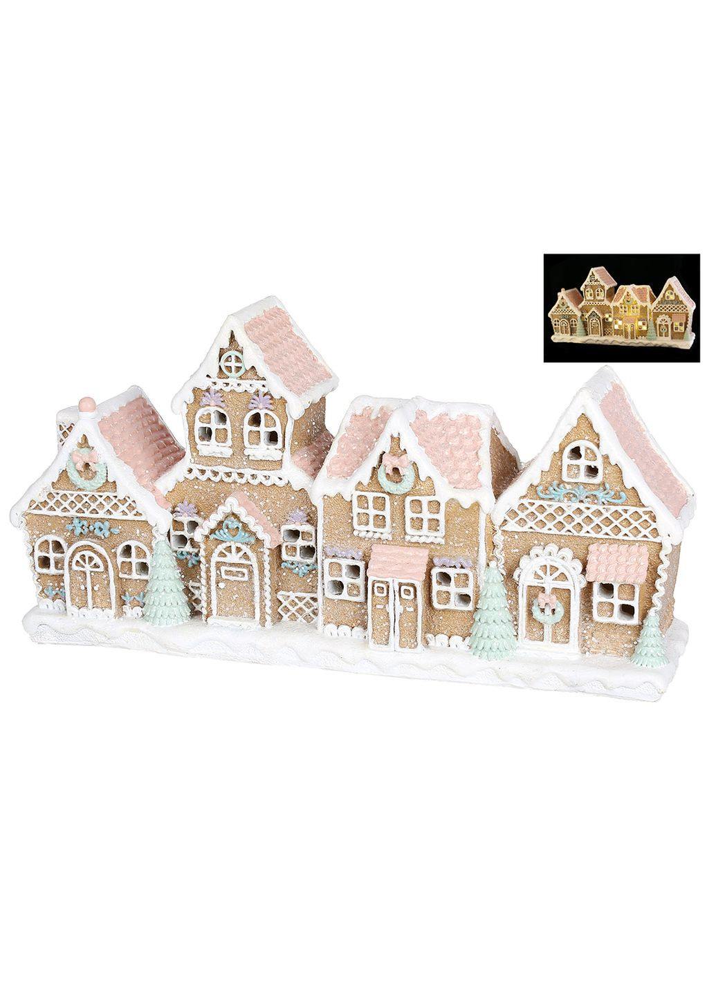 Декоративная статуэтка с LED подсветкой Пряничные домики с глиттером, 24.7*6.4*12.7см No Brand (306433216)