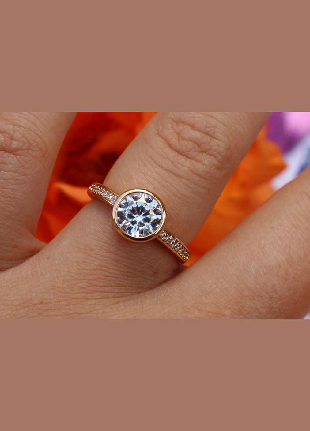 Кольцо камень в ободке 8 мм р 16 золотистое. Xuping Jewelry (316607057)