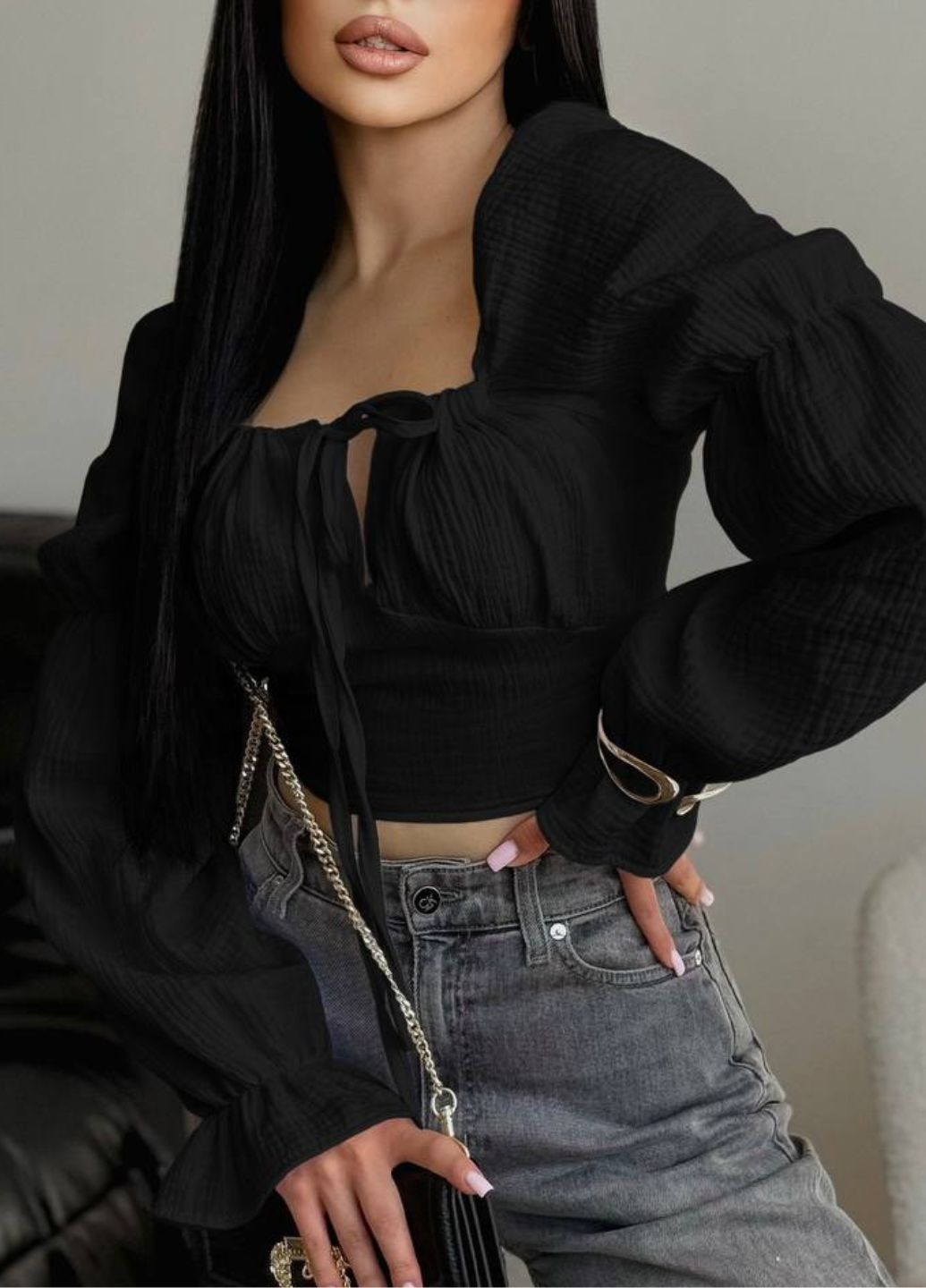 Вишуканий легкий літній топ з довгими рукавами ліхтарик Tik-Tak (340114123)