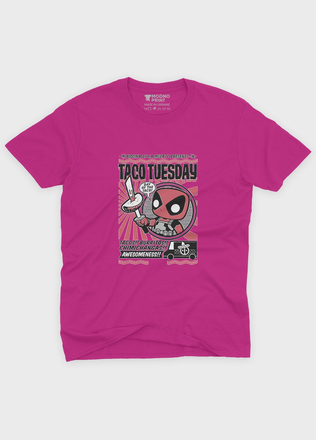 Рожева демісезонна футболка для дівчинки з принтом антигероя - дедпул (ts001-1-fuxj-006-015-011-g) Modno