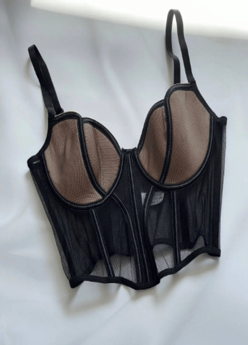 Женский топ-бюстье корсетного типа черно-бежевого цвета с брителями корсет черно-бежевый M No Brand (346085498)
