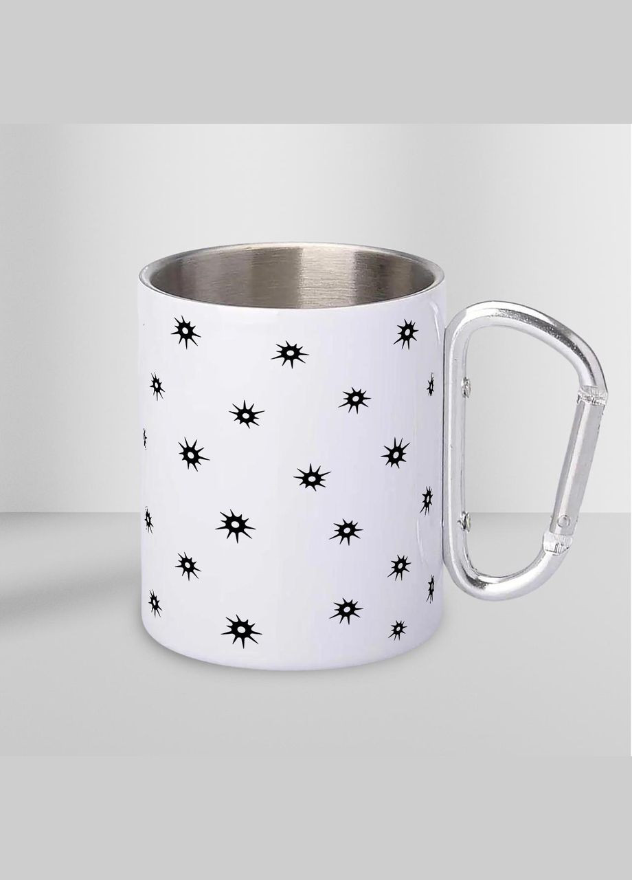 Чашка металева з принтом "Втікай" 300 мл з карабіном, біла No Brand (324262538)