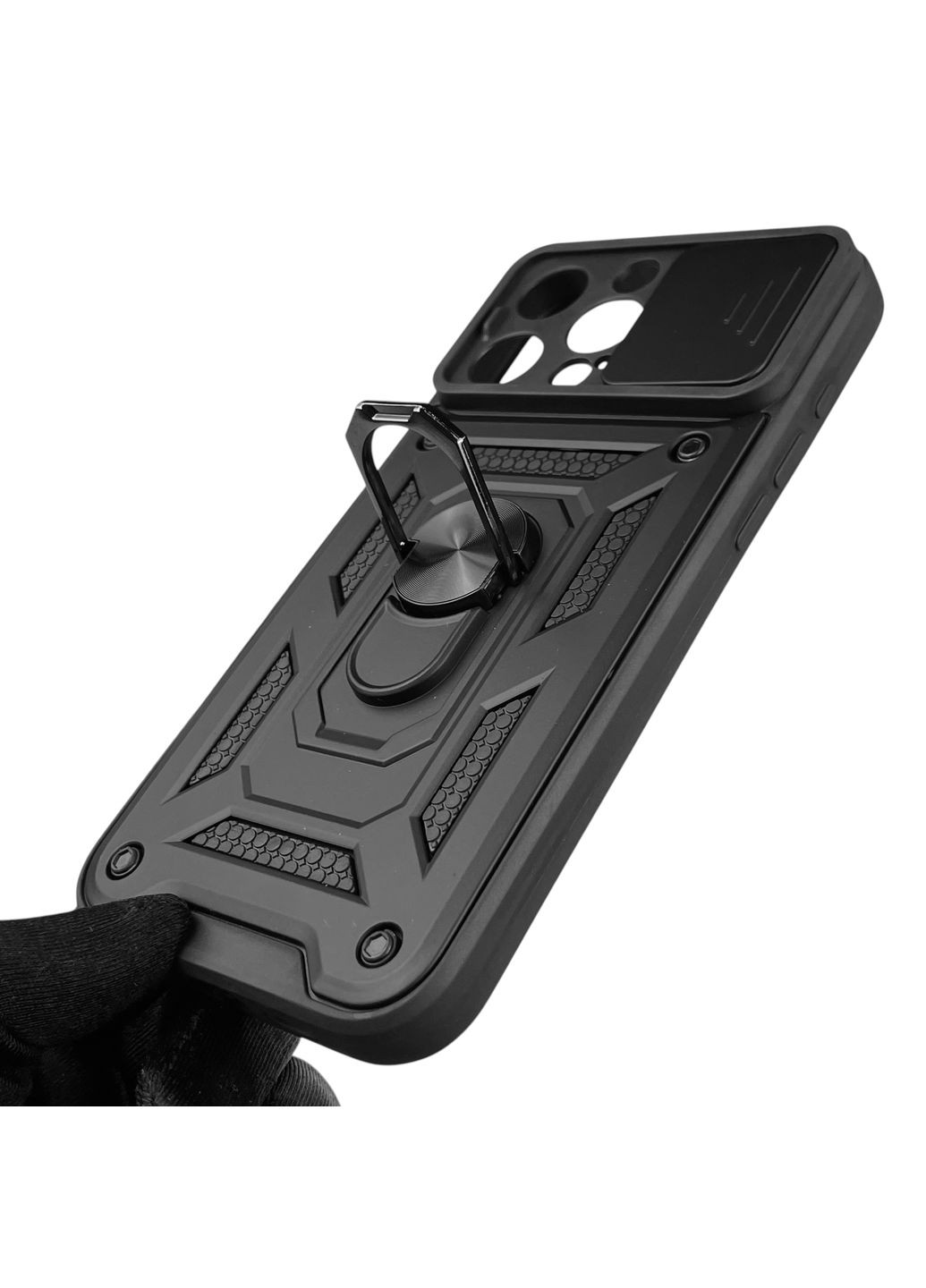 Чехол для iPhone 16 Pro Max бронированный с кольцом со шторкой на айфон 16 про макс чёрный rg1 Apple (366233613)