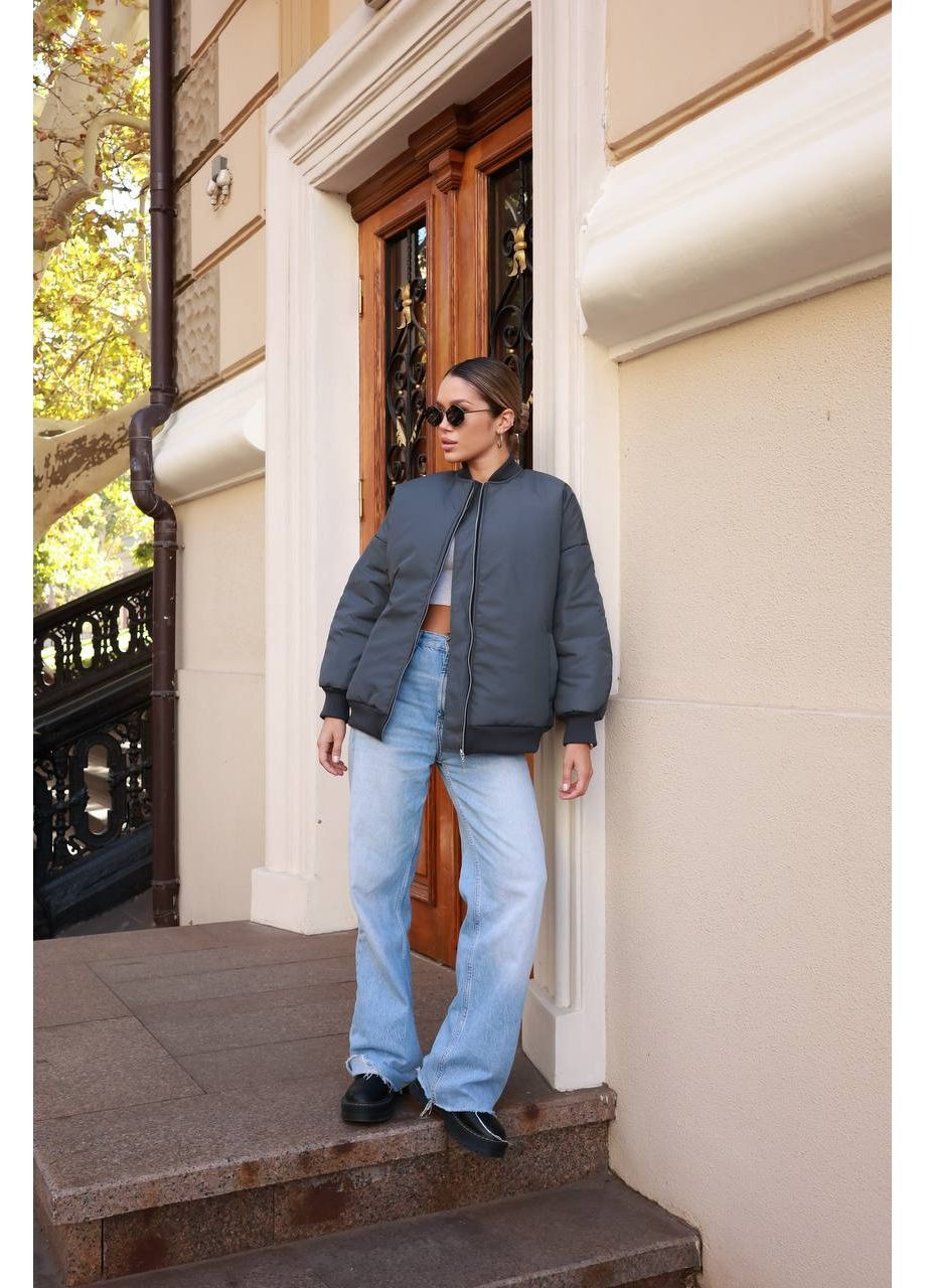 Женская куртка-бомбер утепленная оверсайз MonCher на молнии (362206374)