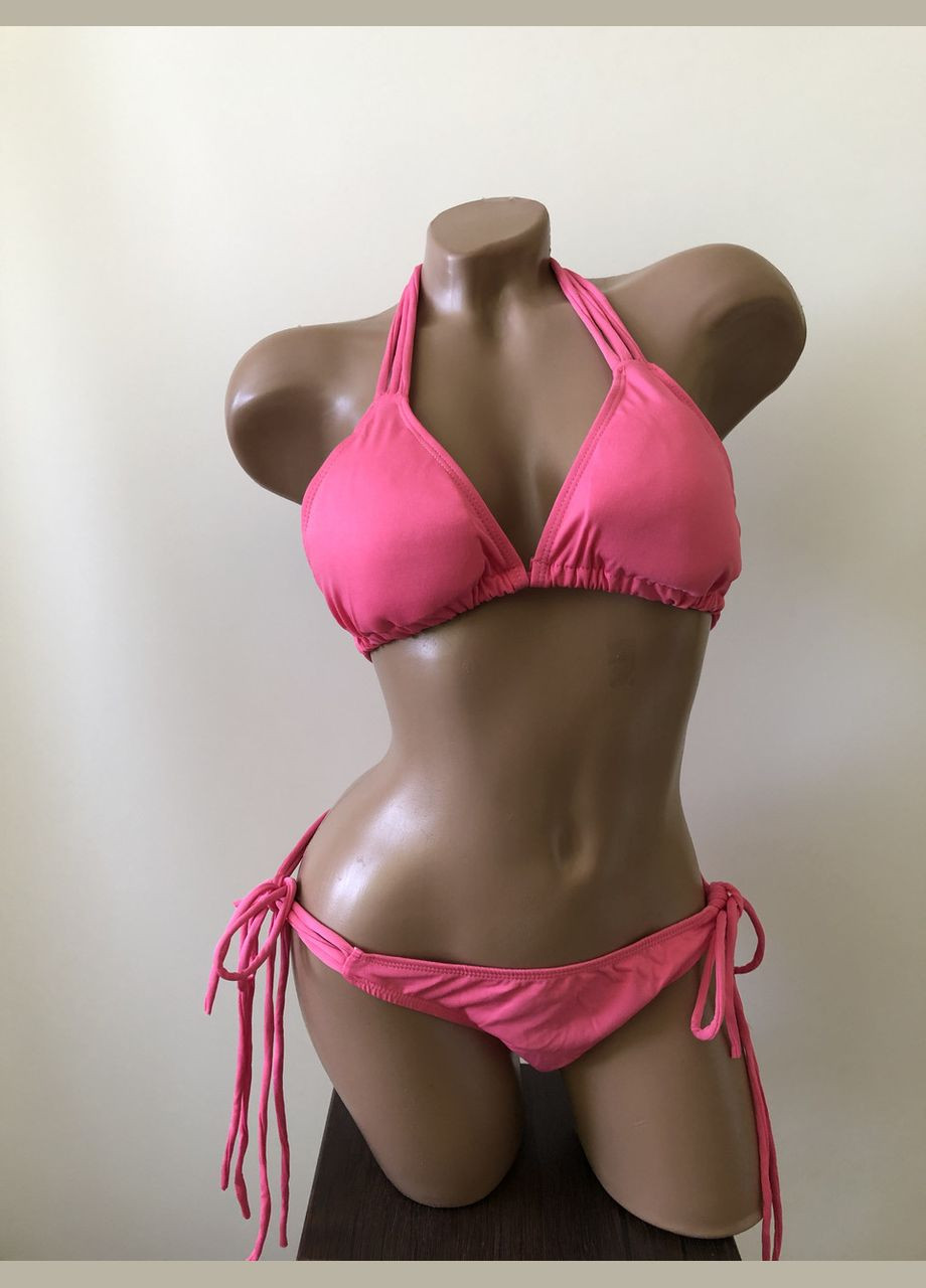 Рожевий літній жіночий роздільний купальник на зав'язках No Brand