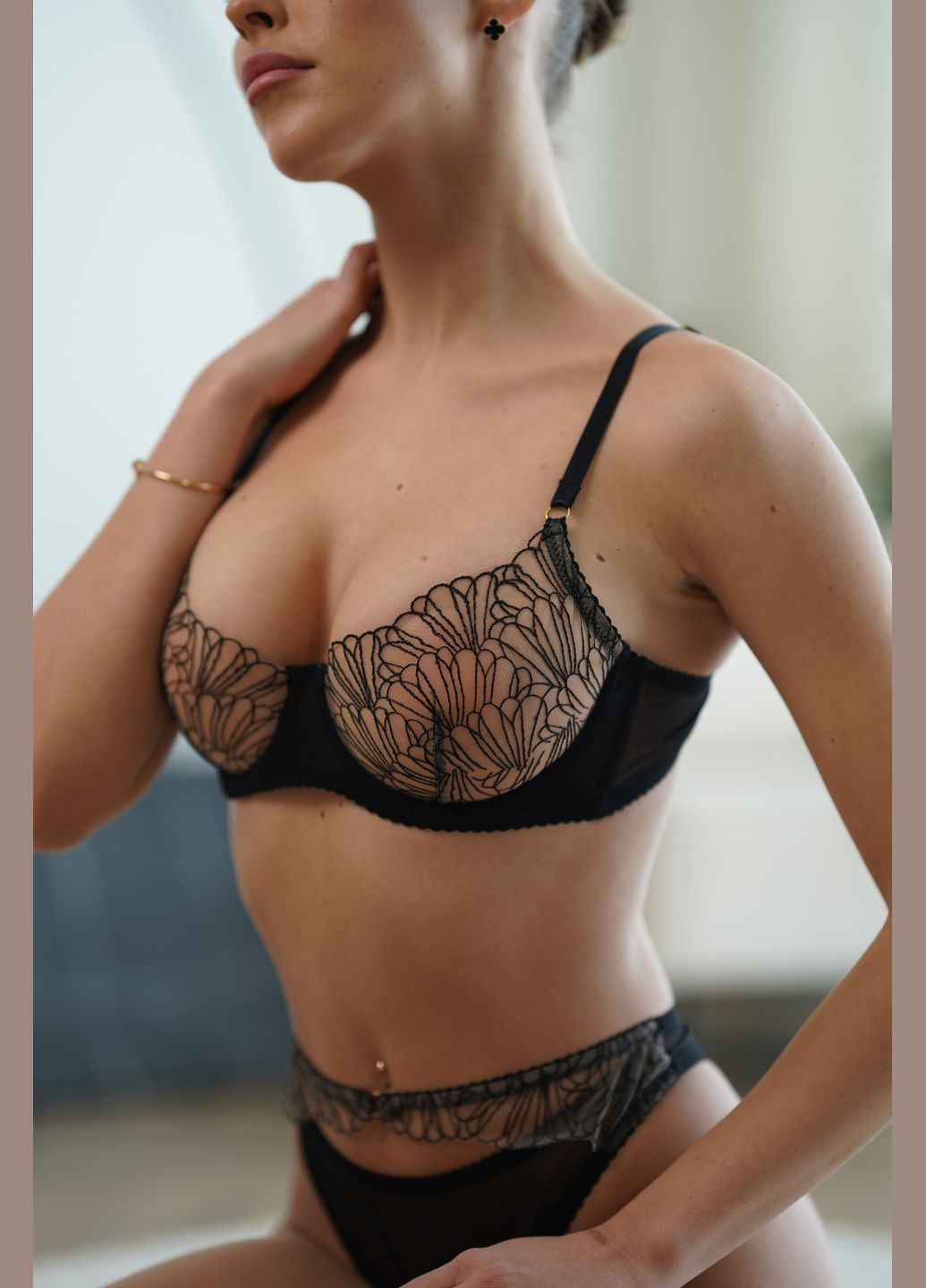 Черный комплект белья женский ажурный черный No Brand