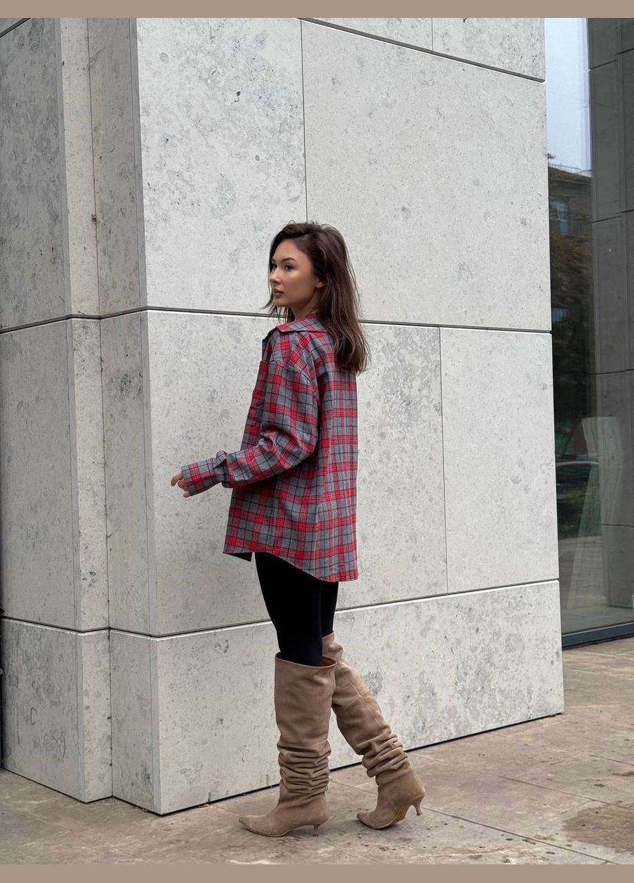 Красная кэжуал рубашка в клетку No Brand