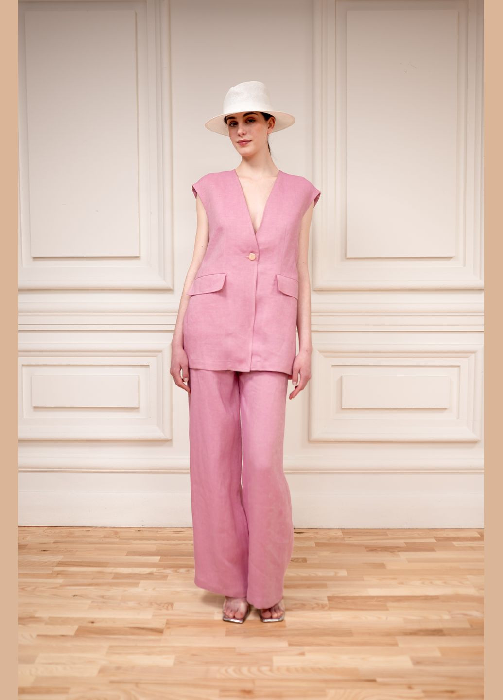 ЛЛЯНИЙ ДОВГИЙ ЖИЛЕТ РОЖЕВОГО КОЛЬОРУ В РОМАНТИЧНОМУ СТИЛІ БОДРУМ Dolcedonna (340114179)