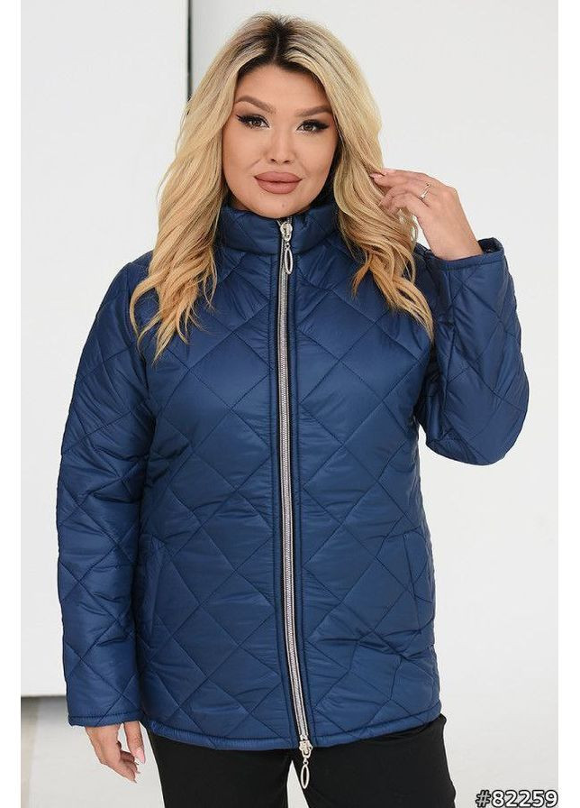 Синя демісезонна куртка без капюшона стьобана плащівка лаке,синтепон 150 Україна